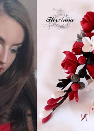 "готика" шпилька-гілочка з квітами ручної роботи