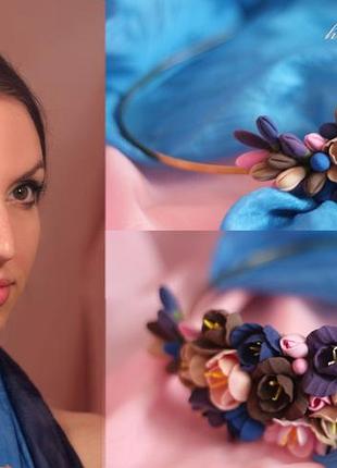 "гармония цвета" обруч-веночек с цветами из полимерной глины