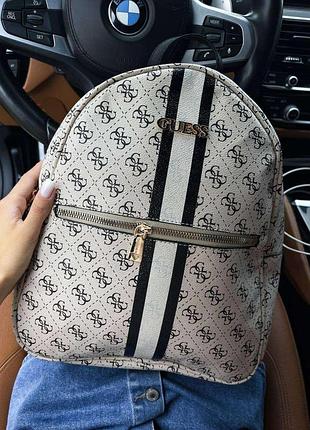 Бежевый женский кожаный рюкзак guess женская сумка ручной клади гес брендовый женский рюкзак гесс сумка женская бежевый