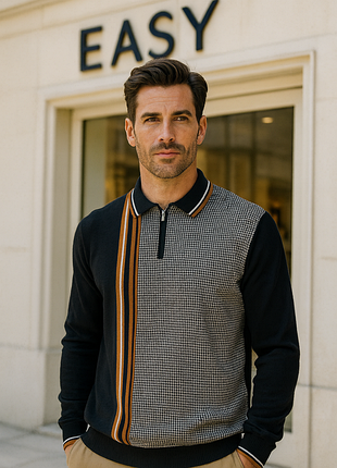 Мужской свитер-поло с молнией, и контрастными полосами / easy / eu 40-42 / l-xl / стан идеален!