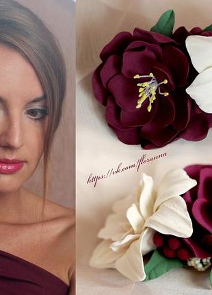 "бархат" ошатна шпилька для волосся з квітами ручної роботи
