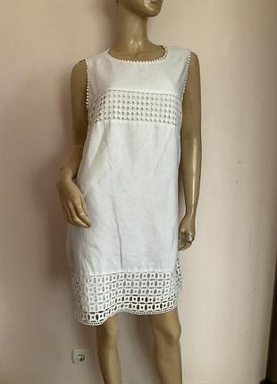 Льняное белое платье с перфорацией / l / brend next