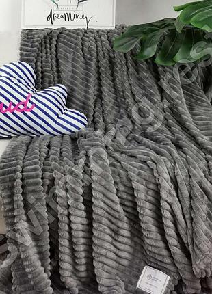 Покрывало плед велюровое полоска евро серый 200*230