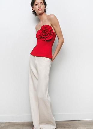 Роскошный красный топ корсет zara с цветком