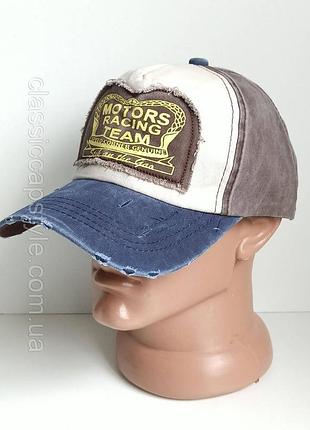 Мужская стильная брендовая бейсболка хлопок весна лето осень размер 57-59см motors racing team серо-синяя