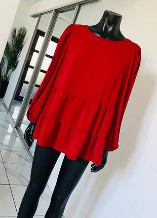 Красная блузка primark с оборками и рукавами-фонариками uk 14 (eur 42) | 100% полиэстер