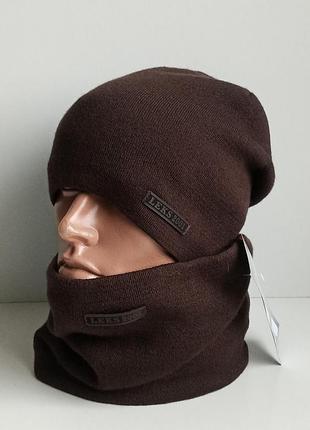 Чоловічий трендовий трикотажний комплект шапка, шарф-снуд модель квін т. м. leks сезон осінь-зима