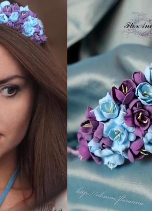 "магия цвета" обруч с цветами из полимерной глины