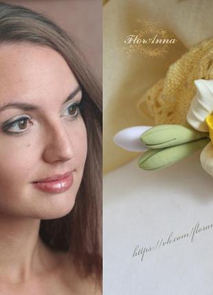 "позитив" заколка с цветами из полимерной глны