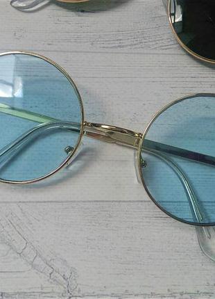 Круглые очки с цветной линзой голубой