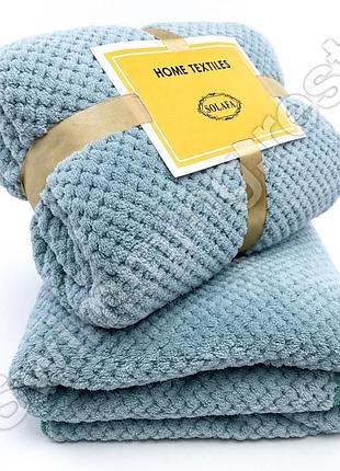 Подарочный набор полотенец из микрофибры баня + лицо бамбук серо-голубой