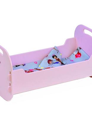 Кроватка кукольная для кукол и пупсов деревянная розовая с постельным бельем "мася" в коробке