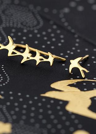 Сережки срібні клин птахів, сережки асиметричні матові, срібло 925 проби або позолота позолота