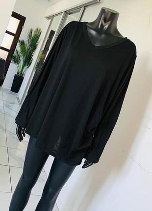 Черный оверсайз топ shein curve 4xl (uk 28/30) с v-образным вырезом | длинный рукав