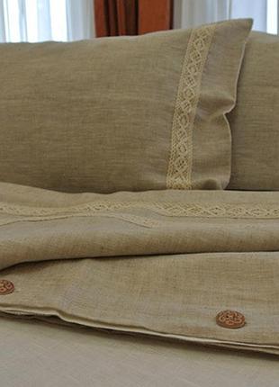 Постельное белье из небеленого льна с кружевом