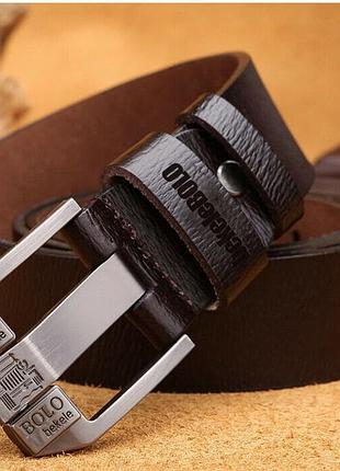 Ремень мужской bolo bekele w1 коричневый с металлической пряжкой 125 см - 3.8 см, ремень под брюки, джинсы