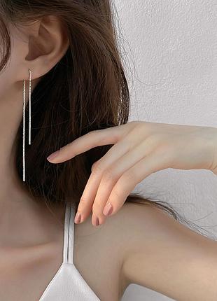 Сережки-протяжки, довгі сережки ниточки, довжина різна, срібне покриття 925 проби 140