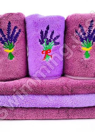 Полотенце 3 шт кухонное микрофибра 25*50 см набор лаванда
