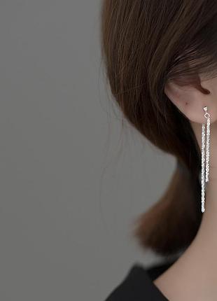 Серьги серебряные сверкающие змейки, длинные протяжки, 3 вида сережек, серебро 925 пробы, цена за 1 пару двосторонні