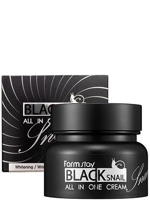 Багатофункціональний крем із муцином чорного равлика farmstay black snail all in one cream 100 ml