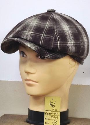 Кепка мужская восьмиклинка хулиганка полушерсть 25/6 клетка демисезонная comfort heads весна осень коричневая
