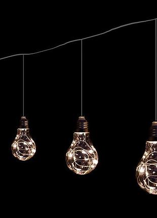 Светодиодная гирлянда медный провод лампочки, 3м, теплый белый, прозрачный провод