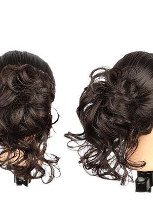 Шиньон пучок хвост волосы на заколке крабе каштановый