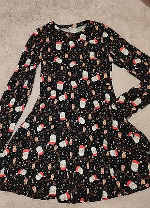 Милое новогоднее платье на девочку 10-11 лет с длинным рукавом, новогоднее платье на новый год, олень, санта