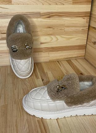 Уггі лофери жіночі автоледі бежеві шкіряні lonza