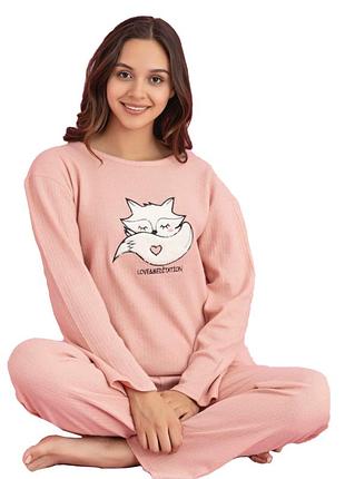 Женская пижама теплая персиковый p315