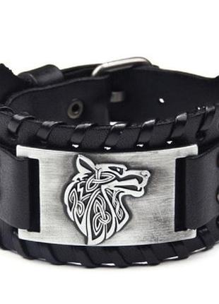 Браслет мужской кожаный на руку черный черный с