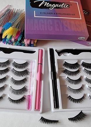 Набор многоразовые самоклеющиеся накладные ресницы 5 моделей + два маркера: черный и прозрачный