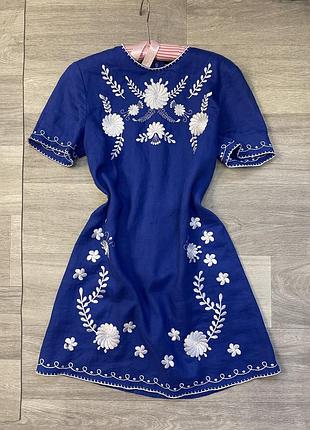 Вишиванка сукня з льону міні жіноча з вишивкою