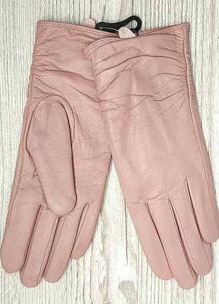 Перчатки женские кожаные на шерсти пудра 6.5