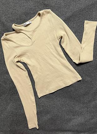 Лонгслів papaya з асиметричним вирізом в рубчик