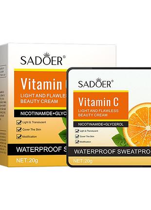 Уценка кушон sadoer с витамином с со спонжем, тон светлый (#02), отбеливающий, увлажняющий, водостойкий, 20g