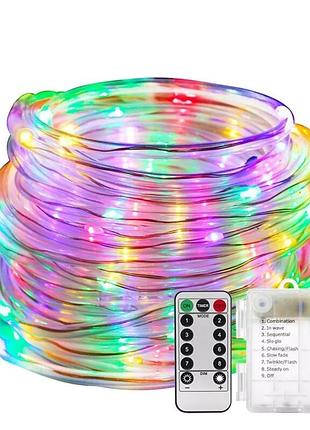 Гирлянда на батарейках уличная капли росы в силиконе 200 led, 20м, разноцветный, 8 режимов, пульт ду