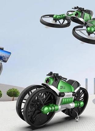 Радиоуправляемый дрон-трансформер с камерой 2 в 1 квадрокоптер-мотоцикл leap 550 mah зеленый