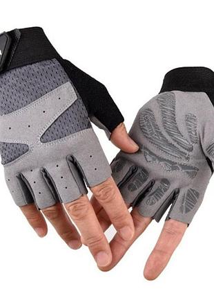 Перчатки для тренажерного зала велосипеда с напульсниками sport 519 безпалые серые
