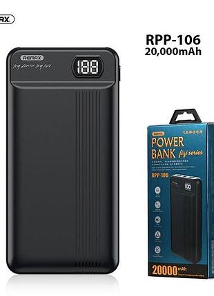 Power bank remax rpp-106 fizi series (20000mah/2a/2usb) + type c input black