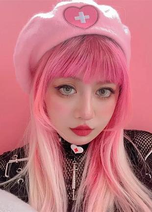 Милый берет розовый аниме французский теплый шерстяной кашемировый малиновый розовый