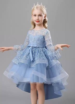 Платье 119, р.110,120,130, кружево+фатин, голубой