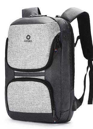Рюкзак ozuko 9029 міський вологостійкий оригінал 27 л світло сірий