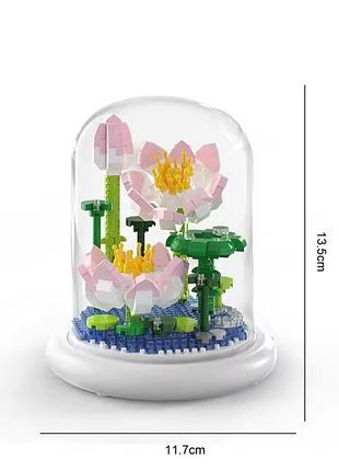 Конструктор лего цветок в колбе "гвоздика" с подсветкой