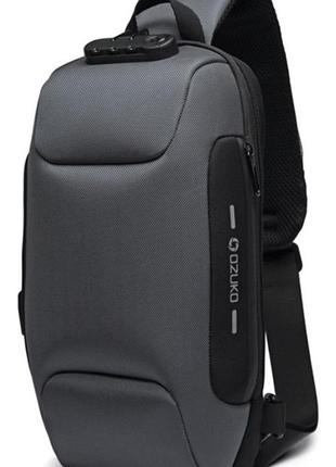 Однолямочный рюкзак ozuko 9223 кодовий замок 5л сірий