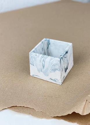 Гипсовый горшок duo в технике marble для кактусов и суккулентов, емкость для заливки свечей ⟷8см,↑6.8см синий