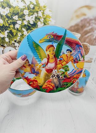 Набір скляного дитячого посуду 3 в 1 "принцеса драконів"