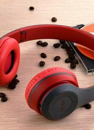 Беспроводные bluetooth наушники с радио и функцией плеера p47 красные