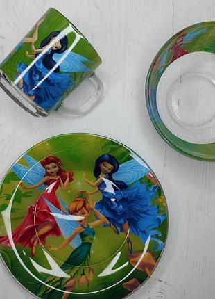 Набір скляного дитячого посуду 3 в 1"феї"