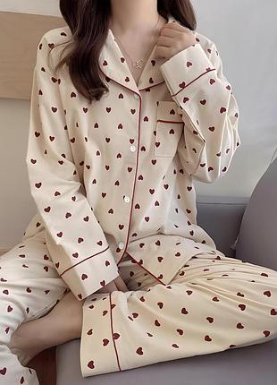 Піжама жіноча бавовняна gebuli для сну і відпочинку s м бежева комплект для сну сорочка + штани жіночий демісезонний